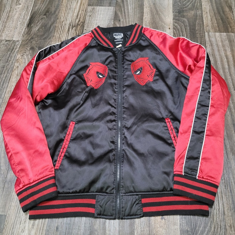Marvel Deadpool Satin Bomber Jacket Sukajan Souvenir Bioworld Mens XL